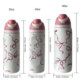 Butterfly Pattern Vacuum Flask, 1 Count 24oz-32oz-40oz Large Capacity Insulated Water Bottle with Straw, Drinking Cup for Home Office School, Tumbler Drinkware, Stainless Steel Insulated, Insulated Thermos, Drinkware Flasks:_ Pink Freedom Bow - White Cup_40oz