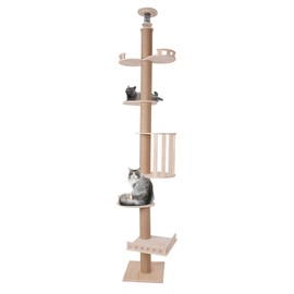 LIAPDG 100.4-104.3" Tall Wood Cat Tower Tree Wall, Floor to Ceiling Cat Tree 5 Tiers Cat Tower with Sisal Scratching Climbing Posts Load About 15-20Kg/30.07-44.09Lbs in The Living Room, Bedroom