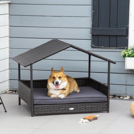 Rattan Dog House with Canopy - Comfortable, Stylish Outdoor Pet Shelter for Small to Medium Dogs