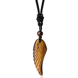 MAIBAOTA Angel Wings Crystal Necklace for Men Women Adjustable Rope Natural Healing Stone Pendant Necklaces Reiki Energy Quartz Gemstone Jewelry (Yellow-Tiger Eye Stone)