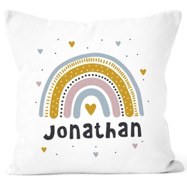 SpecialMe® Children's Cushion Cover Rainbow with Name Heart Name Name Cushion Children Baby Boys White 40 cm x 40 cm