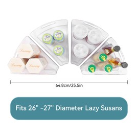 Oubonun Lazy Susan Organizers Set of 6, 10.2”x 9.4”x 4” Plastic Transparent Kitchen Cabinet Storage Bins with Handle, 4" Deep Container, 1/8 Wedge - Food Safe, without BPA