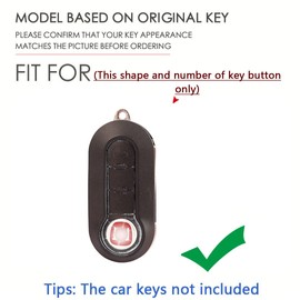 SANRILY Golden-edge 3 Button Key Fob Cover for Fiat 500 500C 500L 500X Keyless Full Protection Key Case Shell with Leather Keychain Red