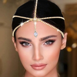 Yalice Rhinestone Layered Head Chain Jewelry Waterdrop Wedding Headband Chains for Women Goddess Crystal Headpieces Birthday Hair Accessories