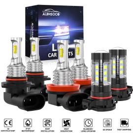 AUIMSOCO For Jeep Grand Cherokee 2011 2012 2013 6000K LED Headlight + Fog Light Bulbs