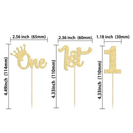 24 piezas de decoración para cupcakes de primer cumpleaños con purpurina para primer cumpleaños, 1 cupcake para baby shower, 1 fiesta de cumpleaños, decoración de pasteles, suministros dorados