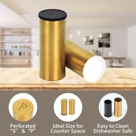 Snailhouse Salt and Pepper Shakers Set, 2 Pack Stainless Steel Modern Farmhouse Decor for Kitchen, Camp, RV, BBQ, Gold