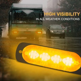 Warningworx Flare 4 Universal Surface Mount LED Strobe Lights for Trucks, Cars – Super Compact White Amber LED Emergency Lights for All Vehicles - Amber - Pack of 1