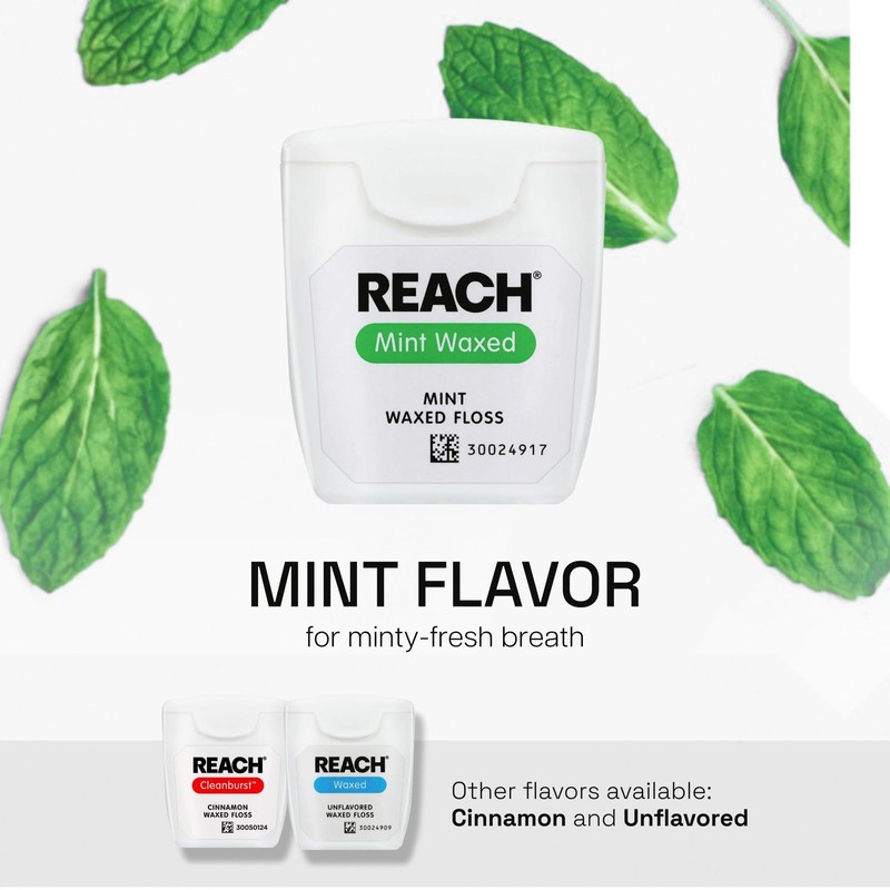 Reach Waxed Dental Floss, Mint, Plaque Remover For Teeth, Shred