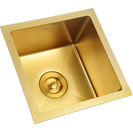 Gold Bar Prep Mini Trumpet Kitchen Essential 15 Inch Square Stainless Steel RV Utility Sink with Golden Drain Strainer Stopper, Single Bowl Undermount or Drop-In