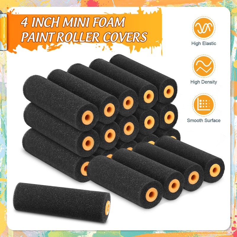 Leriton 20 Pcs 4 Inch Black Foam Paint Roller High