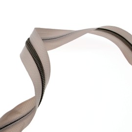 Leekayer #5 Antique Brass Teeth Metallic Nylon Coil Zippers by The Yard Bulk 10 Yards Beige Tape with 25pcs Brass Sliders for DIY Sewing Tailor Craft Bag(Beige)