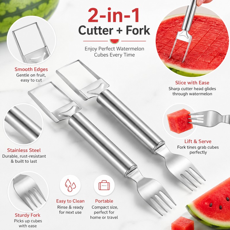 2PCS Watermelon Cutter Slicer for Home Kitchen – Stainless Steel