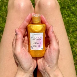 Glow & Shimmer Body Oil – Soft Shine Formula - Scent: Cream Brulle