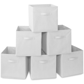 Casafield Set of 6 Collapsible Fabric Cube Storage Bins, White - 13" Foldable Cloth Baskets for Shelves, Cubby Organizers & More