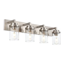 MELUCEE 4 Lights Vanity Light Brushed Nickel Modern Bathroom Lighting Fixtures Over Mirror with Clear Glass Shade, Industrial Wall Lights for Mirror Cabinet Kitchen