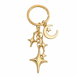 OTETTS Gold Y2K Star Keychain Cute Celestial Charm Durable Metal Key Ring for Keys Bags Aesthetic Gift Car Party Decor，C