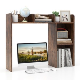 MAT EXPERT Desk Organizer, Wooden Desktop Shelf for 27 Inch Monitor with 5 Shelves & Non-Slip Foot Pads, Anti-Tipping Device, Multipurpose Desk Hutch for Study, Office, Dorm (Coffee)