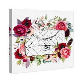 Wynwood Studio Fashion and Glam Wall Art Canvas Prints 'Purse in Bloom' Home Décor, 12" x 12", White, Black