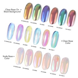 Vettsy Mermaid Ice Transparent Aurora Chrome Nail Powder, 6 Colors Transparent Iridescent Shimmer Pigment Pearlescent Nail Art Glitters