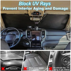 Premium Windshield Sun Shade for 2019-2024 2025 Dodge RAM 1500, Reflective 310T Material Front Window Sun Visor Blocks UV Rays Foldable Sunshade