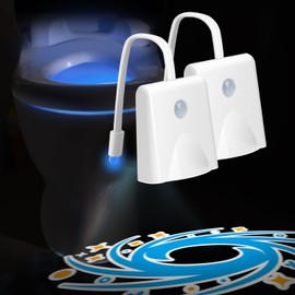 LAVAED 2 Pack Toilet Nights Lights 16 Color Changing,Motion Sensor Activated LED Projection Nightlight USB Rechargeable Toilet Bowl Light Wateproof Cool Gadgets for Bathroom Decor(F16-TL2 2Pack)