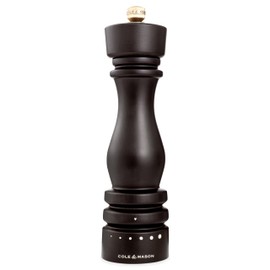 Cole & Mason London Pepper Mill – Refillable Spice Shakers with a Premium Wood Design - Adjustable for Fine to Coarse Seasonings - Uses Carbon Steel Mechanism - Chocolate Wood, 8"