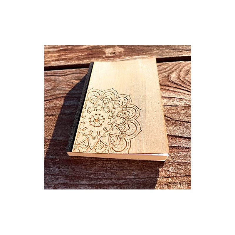A5 Wooden Notebook – Engraved Mandala – Real Wood Notebook