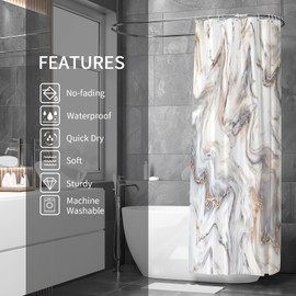 Gibelle Long Shower Curtain 72 x 78, Tall Abstract Grey Gold Marble Shower Curtain, Modern Luxury Neutral Art Waterproof Fabric Shower Curtain for Bathroom Decor