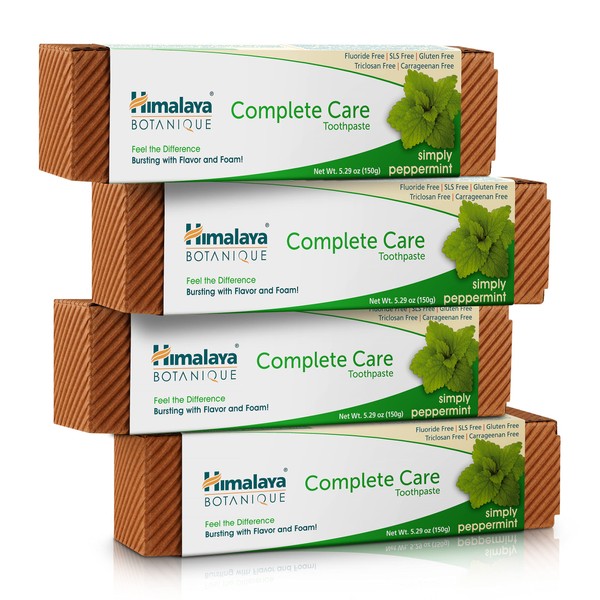 Himalaya Botanique Complete Care Toothpaste, Simply Peppermint, Fluoride Free Plaque Reducer for Brighter Teeth and Fresh Breath, 5.29 oz, 4 Pack