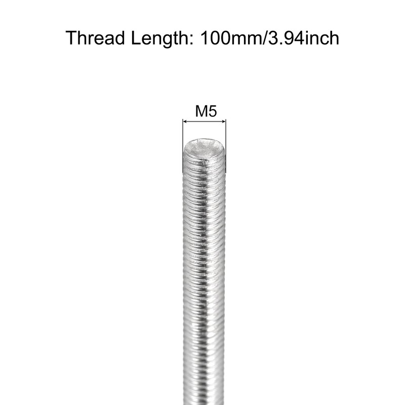 sourcing map Fully Threaded Rod M5 x 100mm 0.8mm Thread