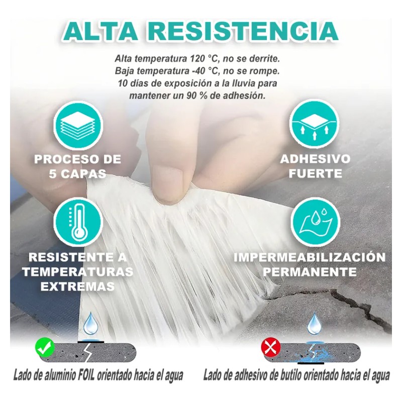 Cinta Adhesiva Aluminio Butilo Impermeable Con Cuchillo 10m