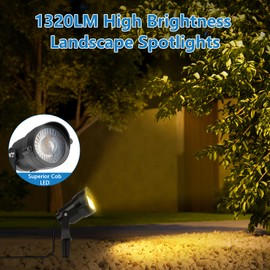 HIBOITEC Landscape Lighting 12W IP65 Waterproof Outdoor Spotlight with 4.9ft 3-Plug LED Landscape Lights for Yard Pathway Gardern Decorations 2700K 1 Pack