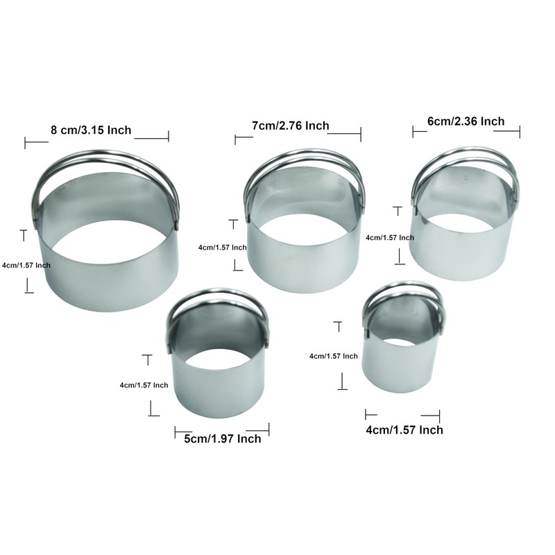 Round Biscuit Cutters with Handle,5 PCS Set Stainless Steel Circle