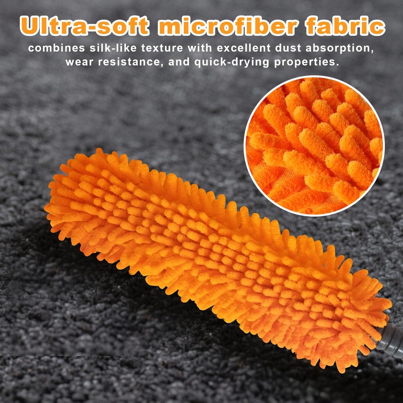 16'' Microfiber Duster with Long Handle,Reusable Detachable Head Duster for