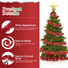 Deepton 10 m Tinsel Garland, Christmas Garland, Tinsel Garland, Garlands for Festivities, for Christmas Tree, Christmas Party, Garland Party Decoration (Red)