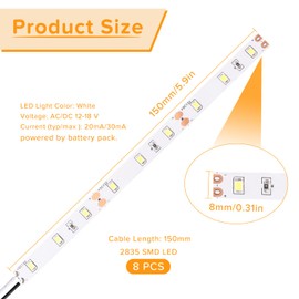 Lyeteung 8 PCS 150mm 12V - 18V Pre Wired Strip, 2835 SMD LED Model Railway LED Lighting, White