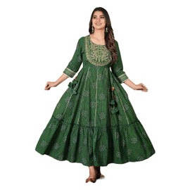 Dress for Saint Patricks Day Anarkali Indian Kurti For Women Pakistani Wedding/Party Wear Designer Style (GREEN-XL)