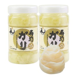 YUHO Pickled Sushi Ginger 24 Oz Japanese White Sushi Ginger Gari Fat Free, Sugar Free, Kosher, Low cal – 2 Jars of 12 oz