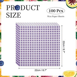 sourcing map 100 Pcs Wax Paper Sheets for Food, 8.7 x 8.7 Inch Greaseproof Wrapping Paper Sheets, Checkered Square Food Basket Liners for Sandwich Hamburger Bread, Purple