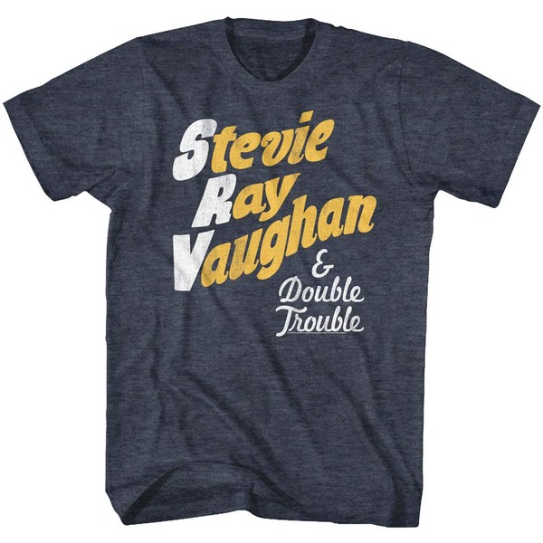 American Classics Stevie Ray Vaughan Guitarist and Double Trouble - Camiseta de manga corta para adulto, Azul marino/flor y brillo, Medium