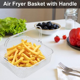 Air Fryer Basket, 5.8QT 6QT Air Fryer Accessory Mesh Basket Replacement with Handle, Square Stainles Steel Steamer Basket for 6QT Instant Vortex Air Fryer, for Instant Vortex Plus, Phillips XXL