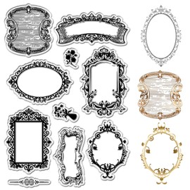 CRASPIRE Vintage Border Clear Stamps Flower Vase Phoframe Reusable Background Postmark Transparent Silicone Stamp Seals for Journaling Card Making Decor DIY Scrapbooking Supplies Film Frame