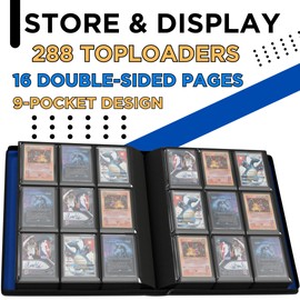 Blue Interior - Premium Top Loader Binder for 288 Cards - Scratch Resistant Exterior - 9 Pocket Double Sided Easy Flip Pages - Zipper-Enclosed Ringless Toploader Binder