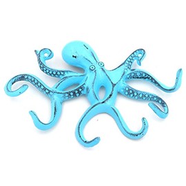 The Metal Magician Swimming Octopus Key Hook Antique Look/Old Antique/Vintage Hook/Sea Theme Hook/Coastal Hook (Distressed Green)