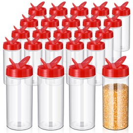 Zhehao 24 Pieces 16 oz Plastic Spice Containers Plastic Spice Bottles Clear Reusable Large Empty Spice Jars Plastic with Shaker Lids for Kitchen Storage Seasoning Powder Herbs Cabinet (Red)