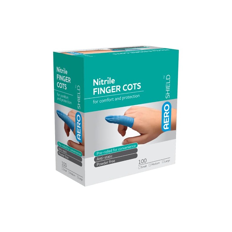 AeroShield Nitrile Finger Cots, Small, Box of 100