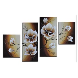 Wieco Art Large Modern 4 pcs 100% Hand Painted Gallery Wrapped Abstract Floral Oil Paintings on Canvas Wall Art Yellow Flowers Bloom Artwork Ready to Hang for Living Room Bedroom Home Decorations L