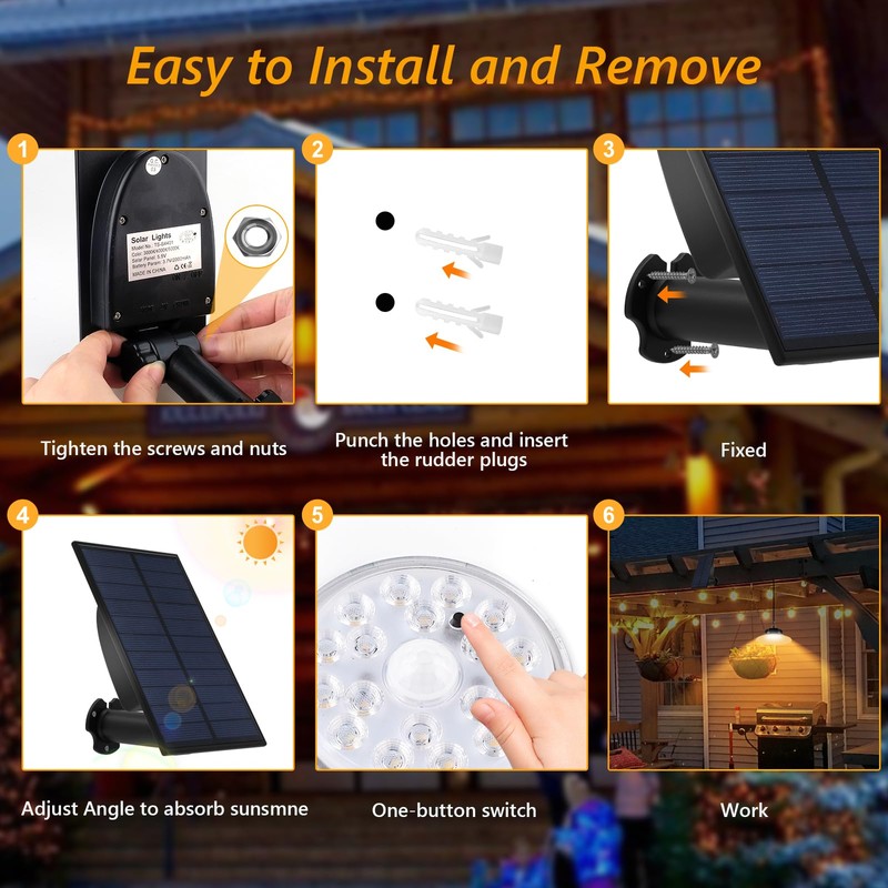 TSUNESLUX 2 Pack Solar Shed Pendant Light Outdoor/Indoor, Solar Motion