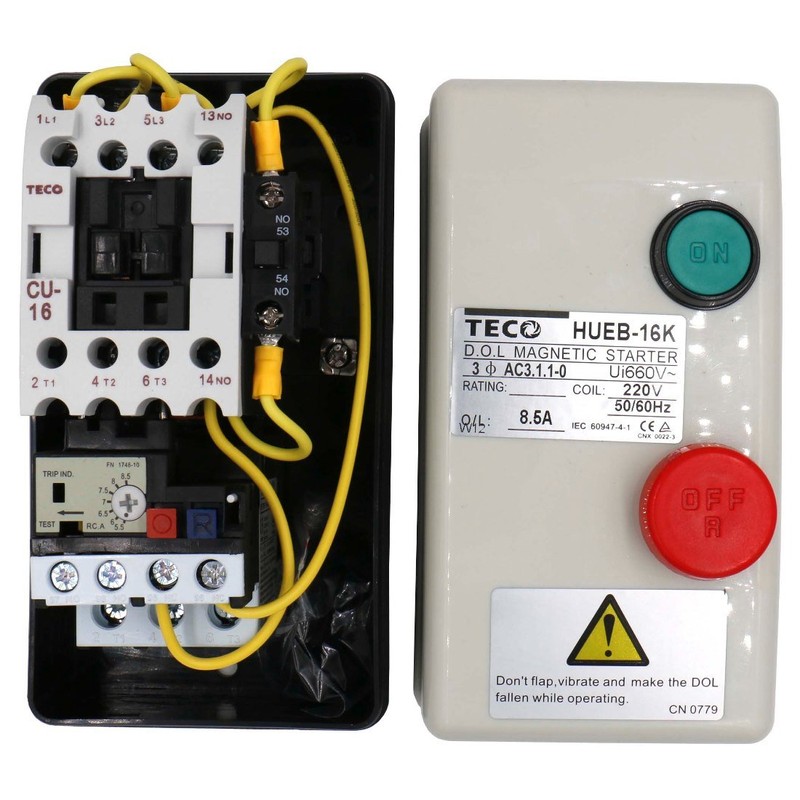 Baomain Magnetic Starter HUEB-16K AC 220V Coil 5.5-8.5A 3-Pole Push